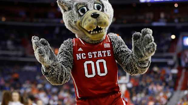 Mr. Wuf during NC State’s 92-89 loss to No. 19 Duke in the second round of the ACC tournament on March 9, 2016.